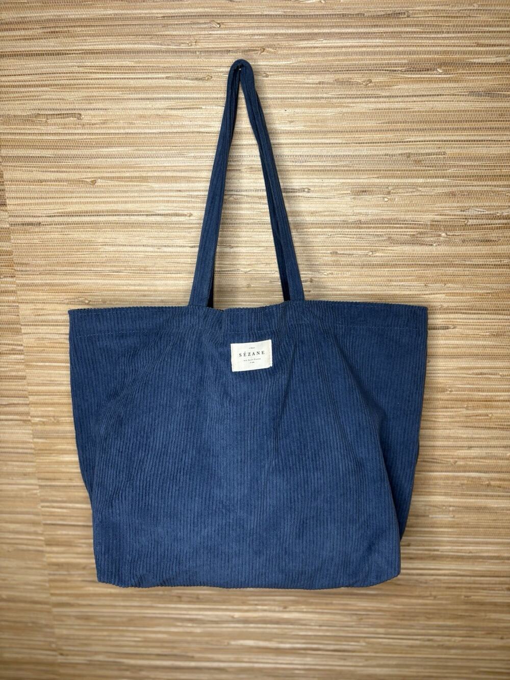 Sézane Navy Corduroy Tote Bag